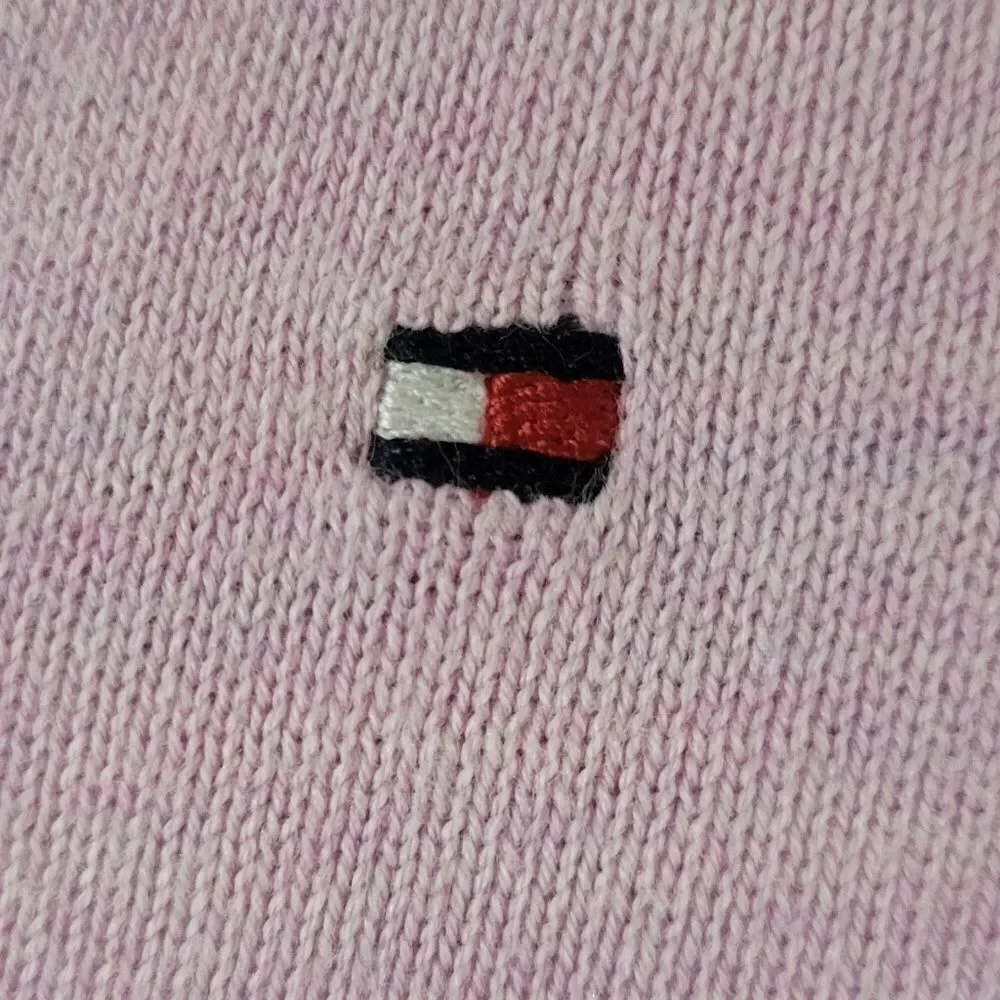 Tommy Hilfiger Pastel Pink Stripe Long Sleeve V-Neck Women's Sweater